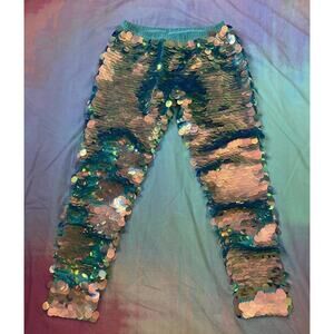 ROSA BLOOM Indus Sequin Rave Leggings Chameleon Festival Blue Pink Sz M/L Dance